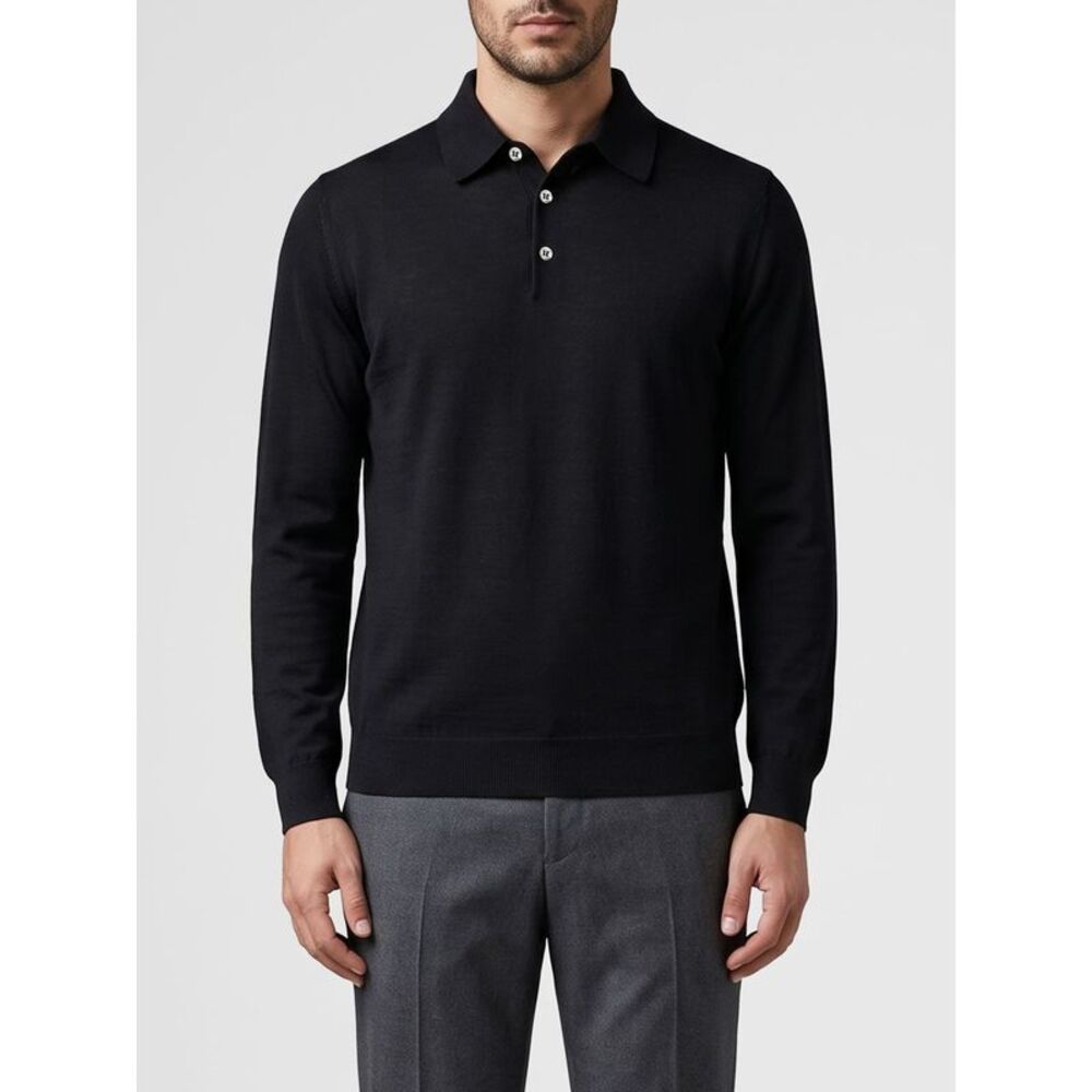 Lardini Men Lardini Long-Sleeved Three-Button Wool Knit Polo Shirt